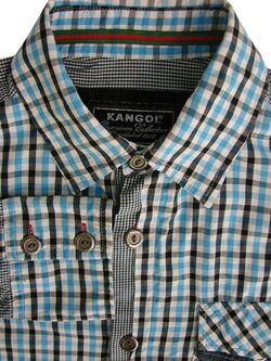 KANGOL Shirt Mens 15 S Black White & Blue Check - Black and Blue Mini Check