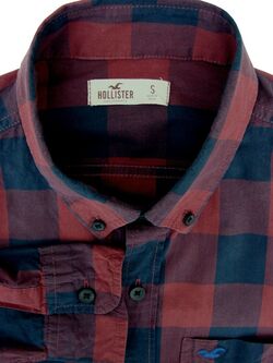 HOLLISTER Shirt Mens 16.5 S Red Patchwork LIGHTWEIGHT