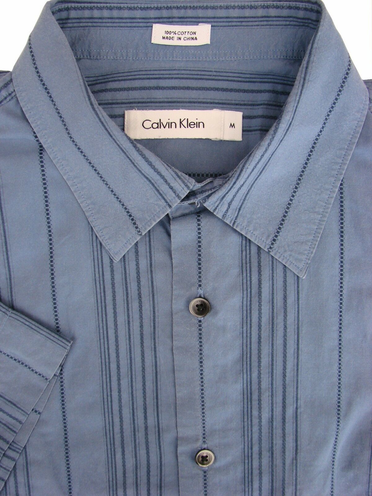 CALVIN KLEIN Shirt Mens 16 M Blue – Stripes - TEXTURED SHORT SLEEVE -  Brandinity