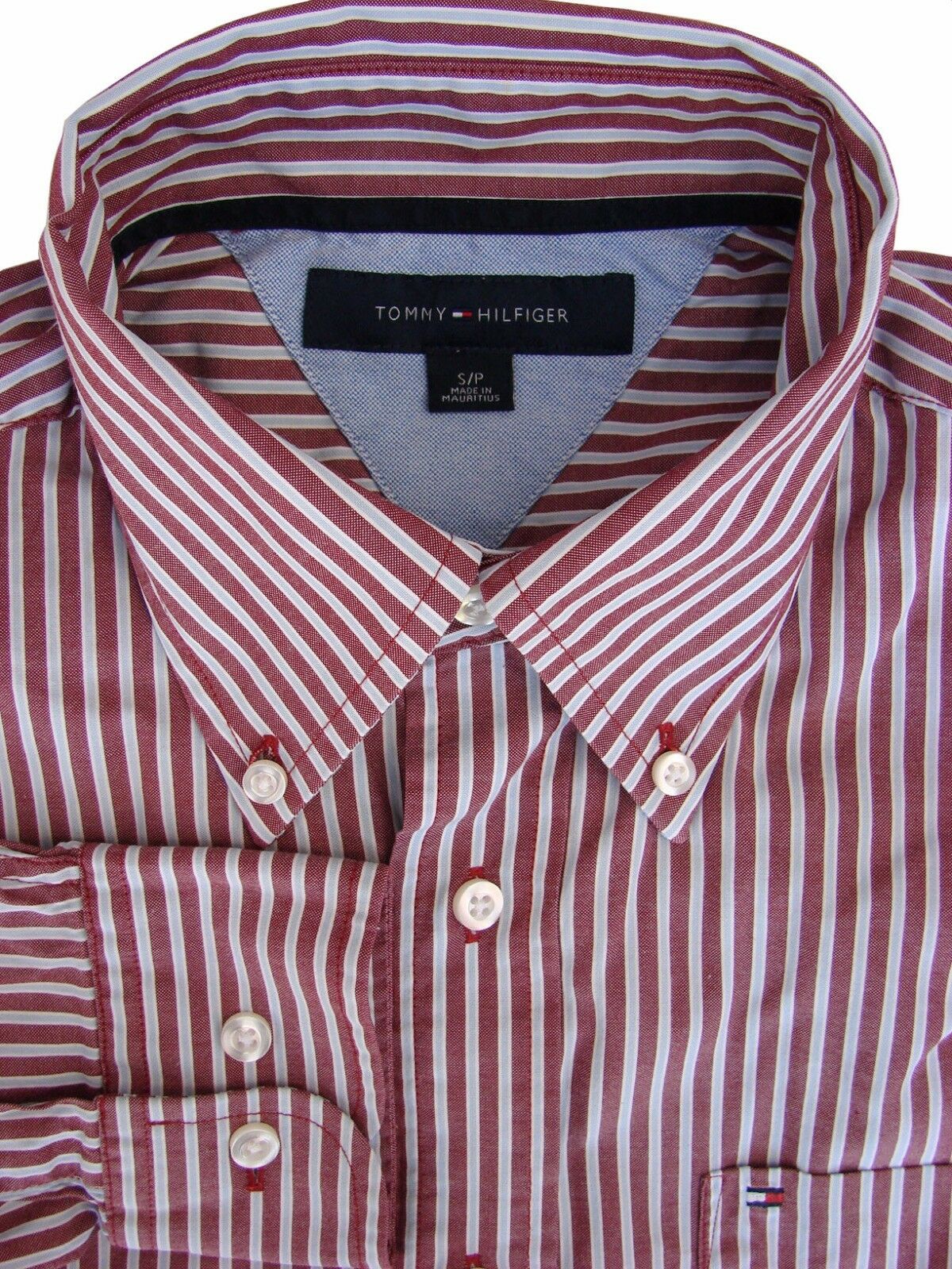 TOMMY HILFIGER Shirt Mens 15.5 M Brown – Light Blue Stripes