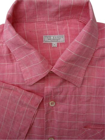 TED BAKER Shirt Mens 16 M Pink White Check SHORT SLEEVE Brandinity