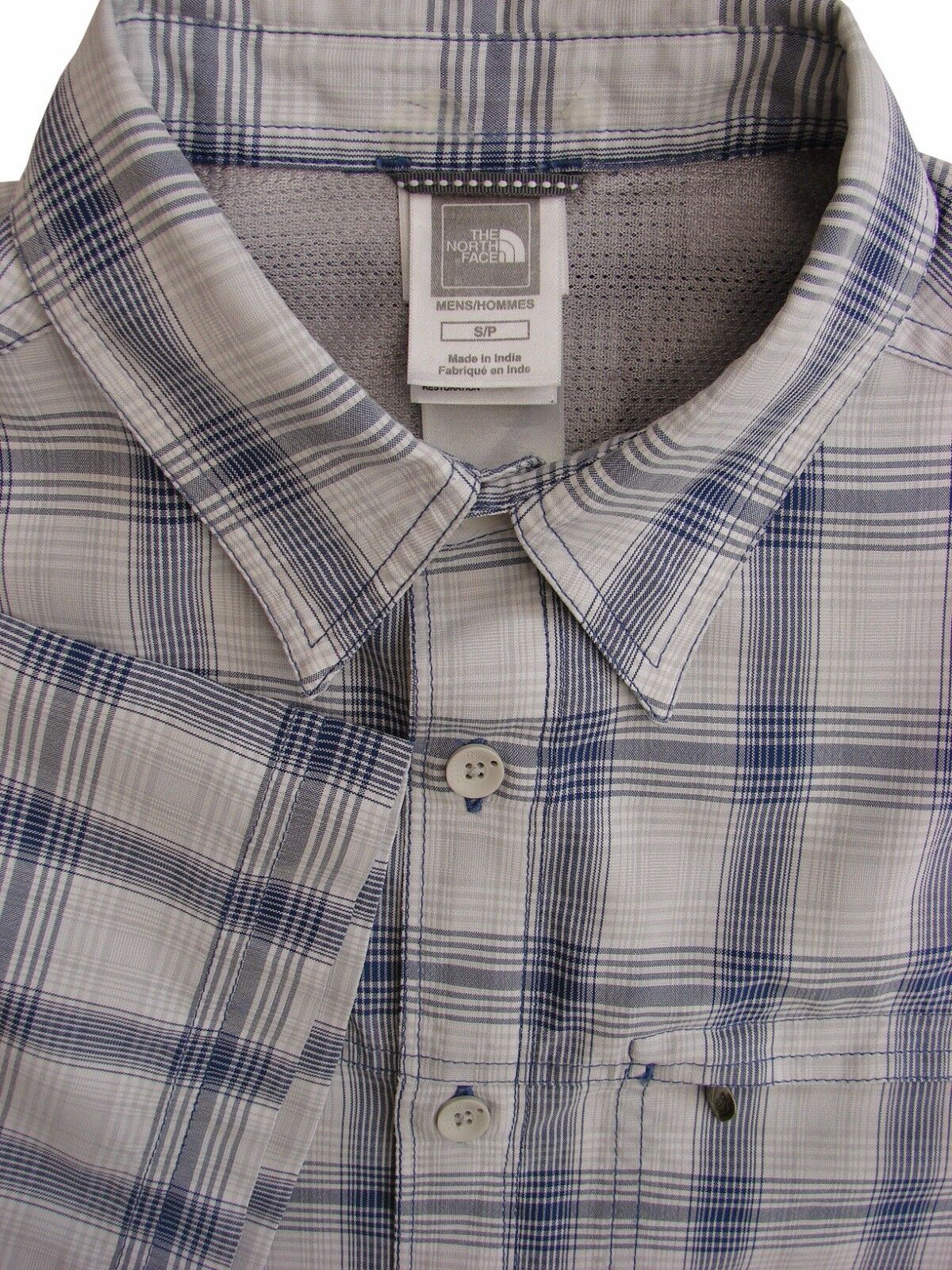 THE NORTH FACE Shirt Mens 15.5 S White Grey & Blue Check SHORT