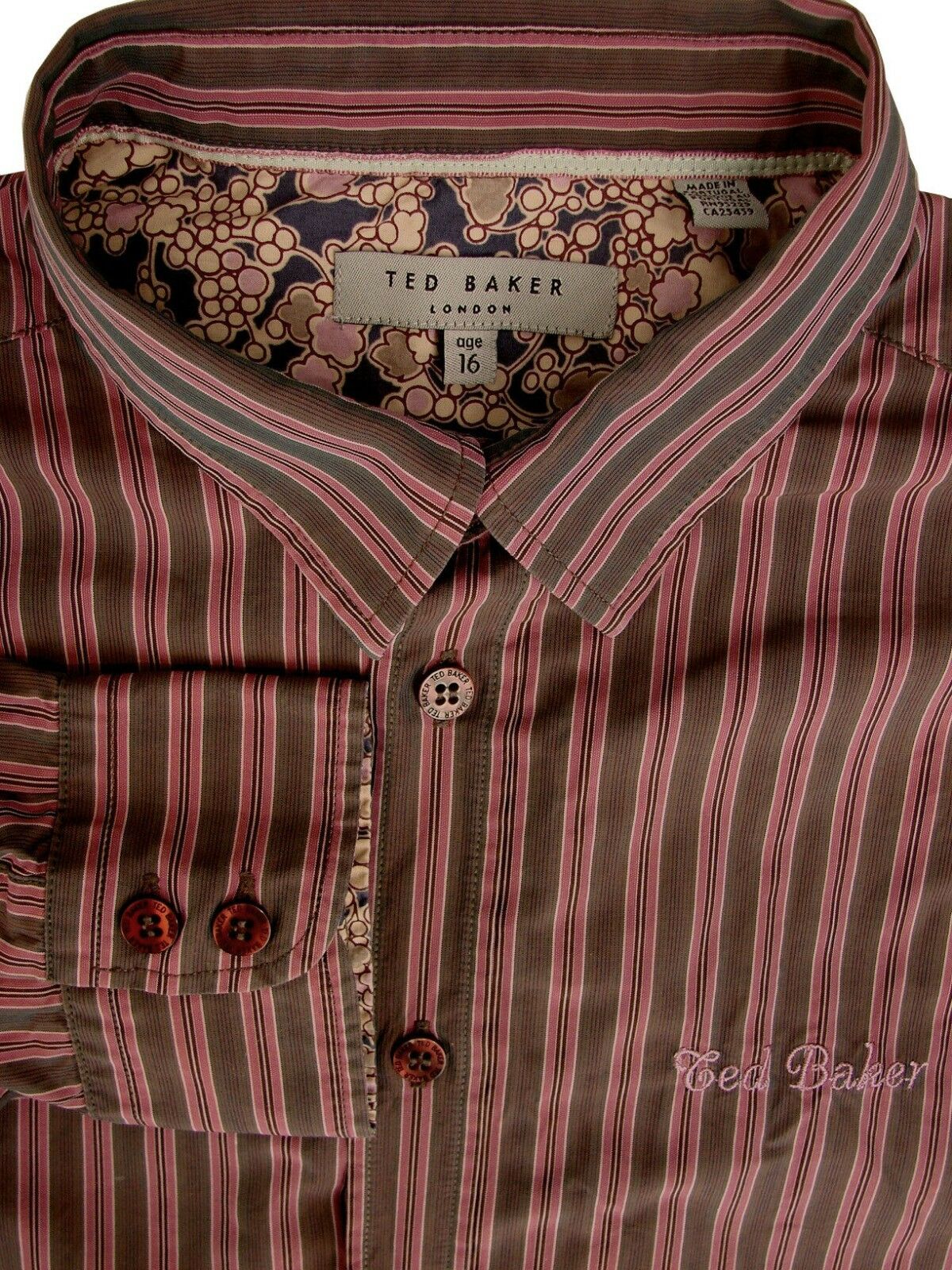 Ithaca Spaans Lunch TED BAKER Shirt Mens 14.5 S Boys AGE 16 Brown - Pink Stripes - Brandinity