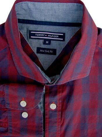 TOMMY HILFIGER Shirt Mens 15.5 M Red Check NEW YORK FIT - Brandinity