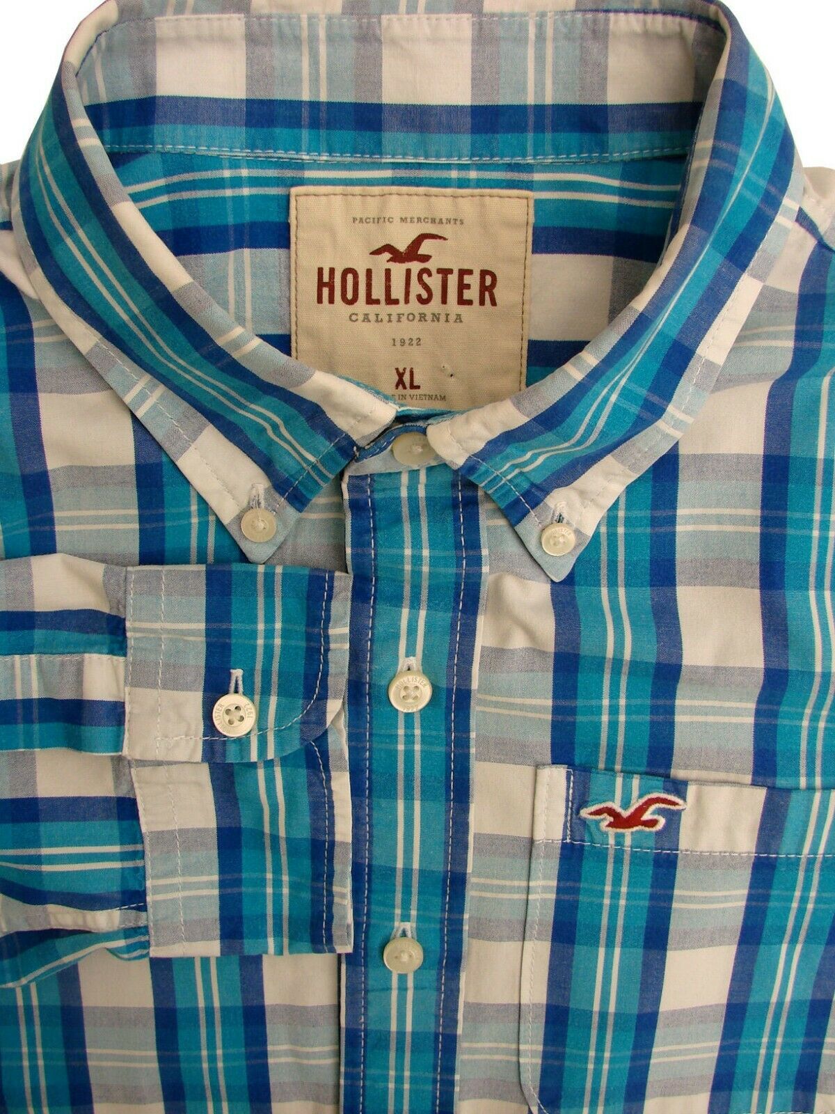 HOLLISTER Shirt Mens 17.5 XL Blue & White Check - Brandinity