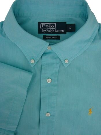 RALPH LAUREN POLO Shirt Men  L Turquoise CUSTOM FIT LIGHTWEIGHT SHORT  SLEEVE - Brandinity