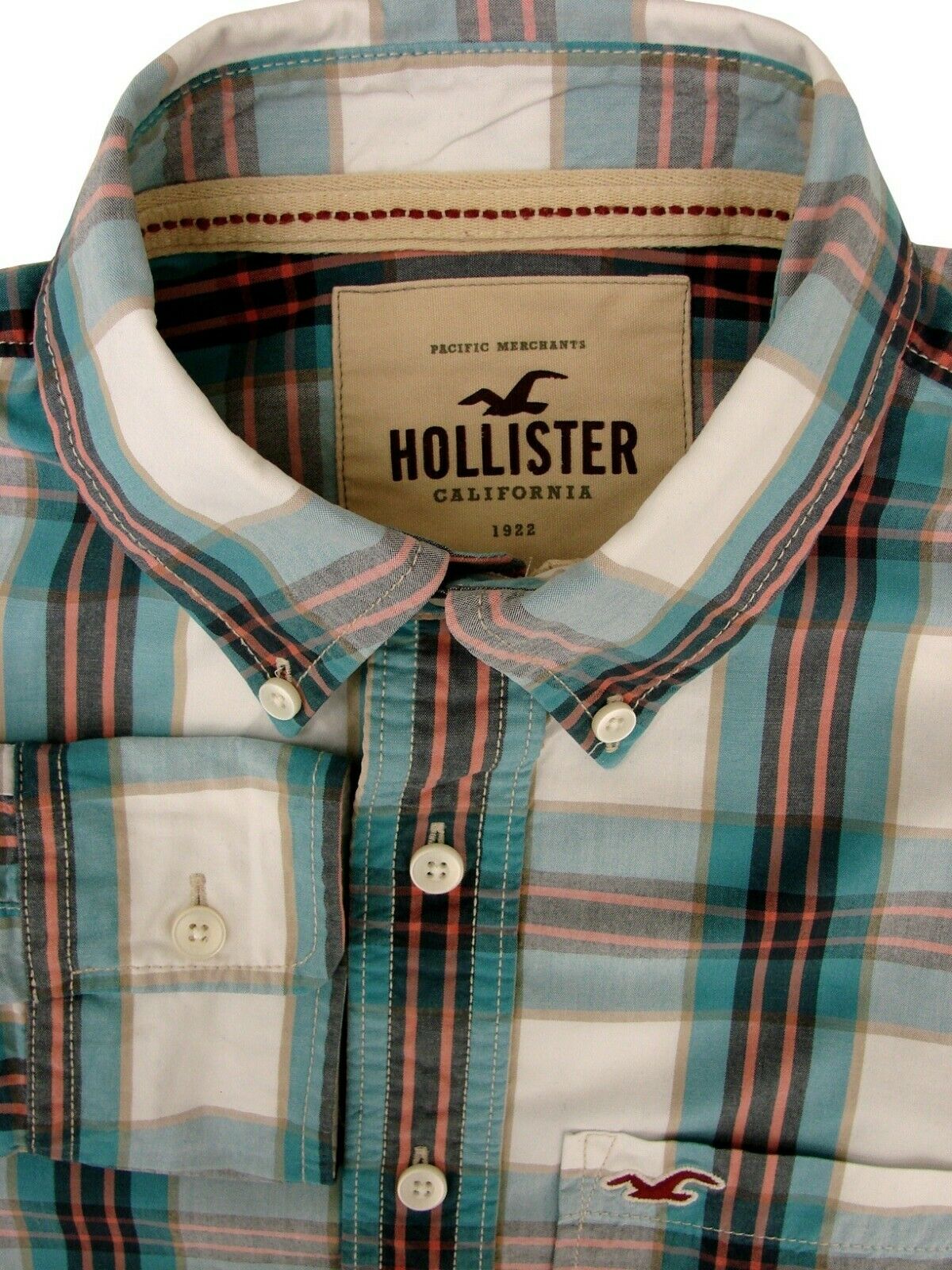 HOLLISTER Shirt Mens 15.5 S White Blue Black & Orange Check - Brandinity