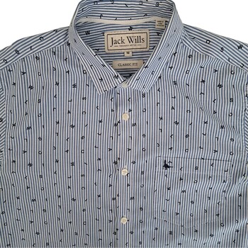 JACK WILLS Shirt Mens 16 M Blue White Stripes Monogram CLASSIC