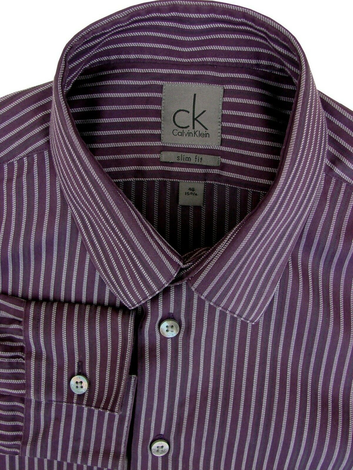 CALVIN KLEIN Shirt Mens  M Dark Burgundy & White Stripes - Brandinity