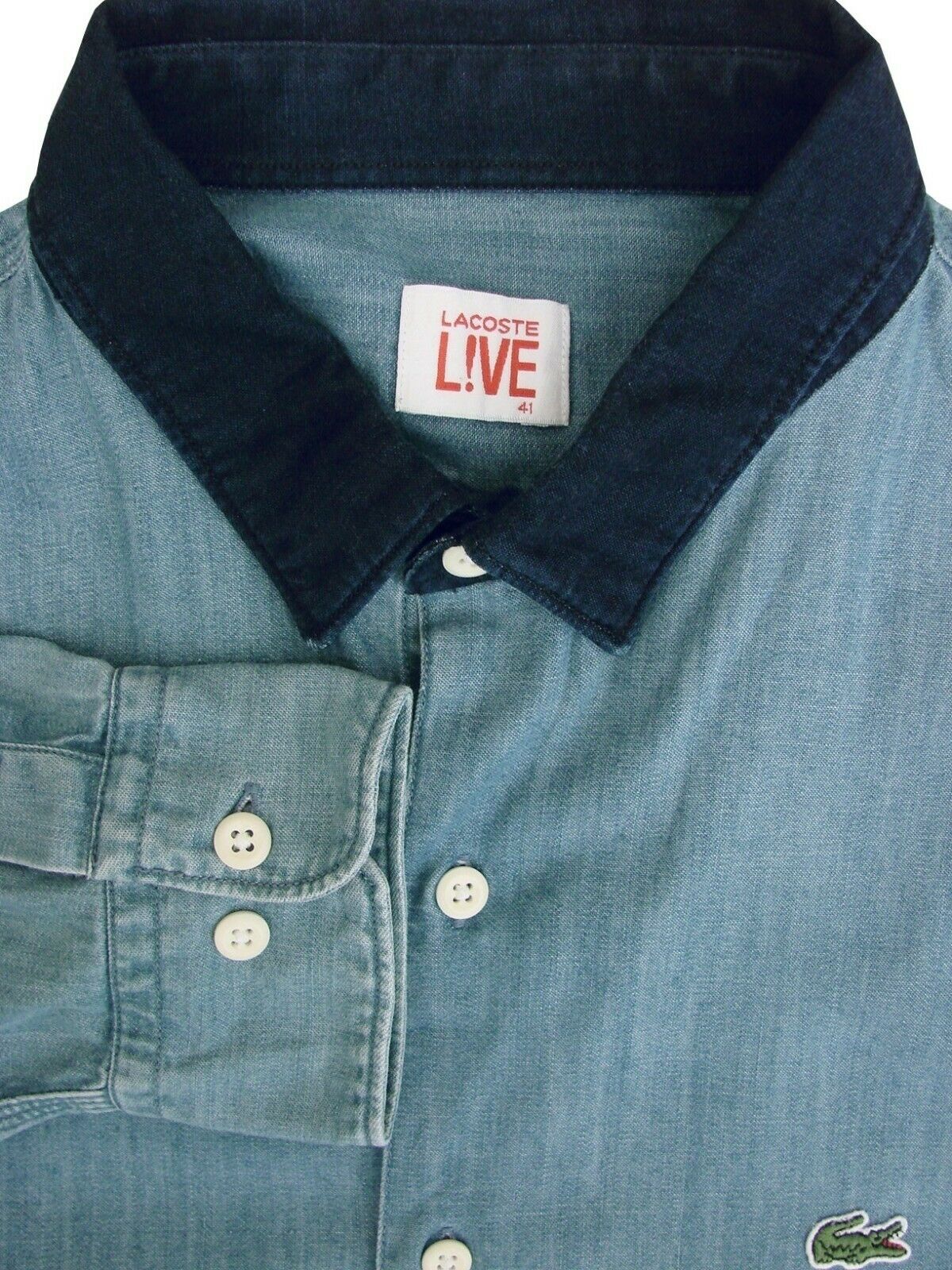 LACOSTE LIVE Shirt Mens 16 M Denim Blue - Brandinity