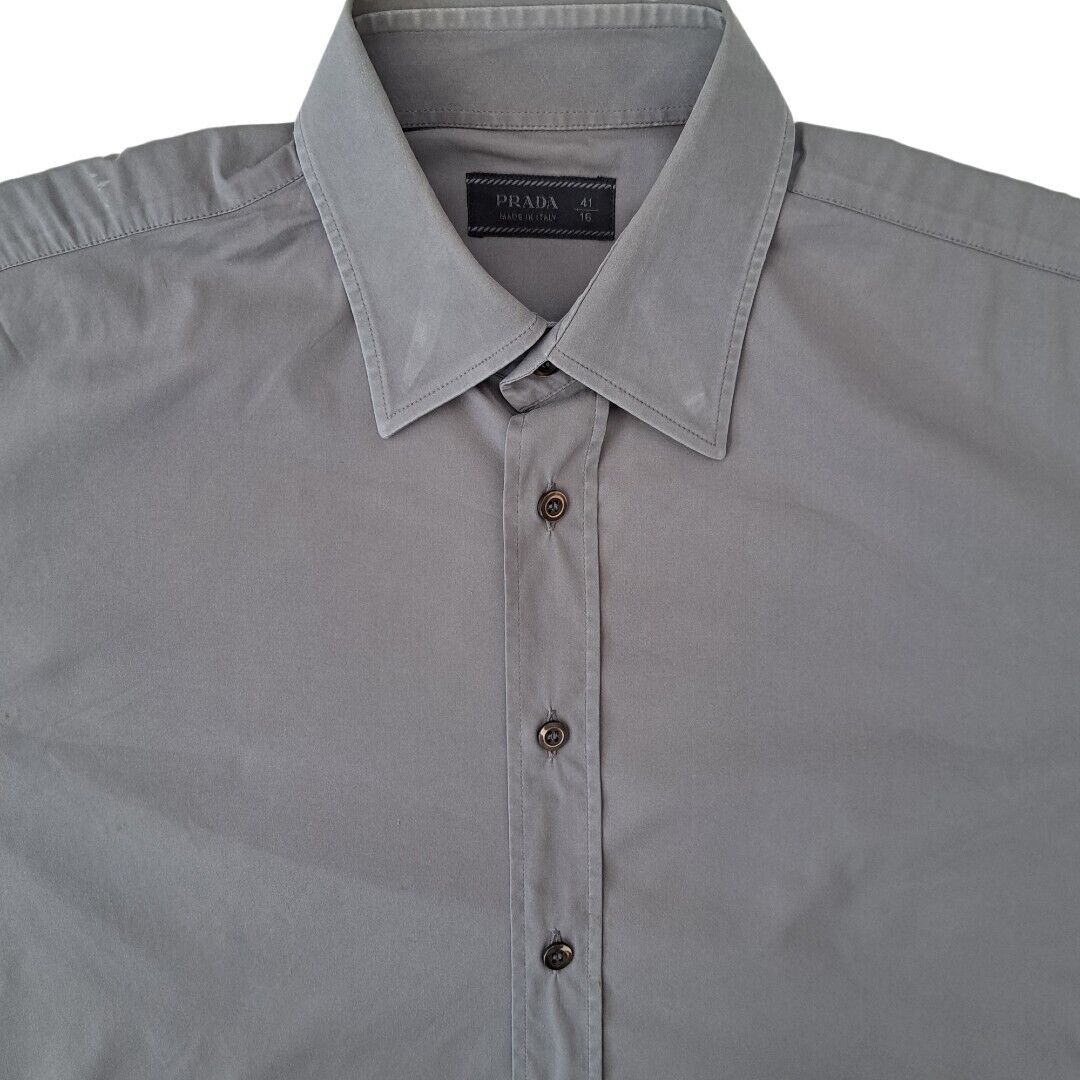 PRADA Shirt Mens 15 S Grey LIGHTWEIGHT STRETCHY - Brandinity