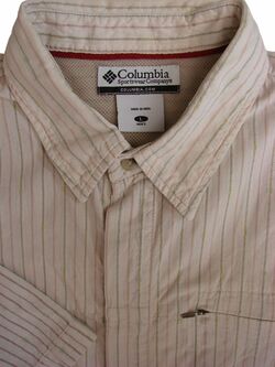 COLUMBIA Shirt Mens 17 L Creamy White - Stripes CONCEALED BUTTONS SHORT SLEEVE