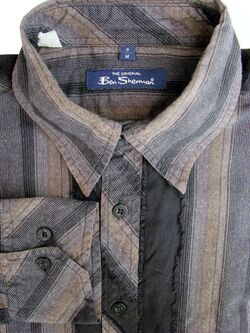 BEN SHERMAN Shirt Mens 15 M Black Grey & Brown Stripes - TEXTURED