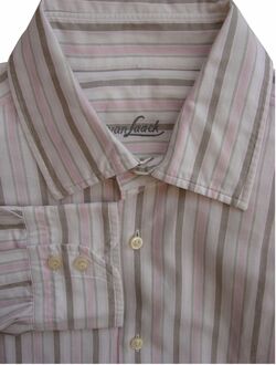 VAN LAACK Shirt Mens 16.5 L White Brown & Pink Stripes