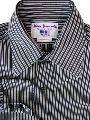 JOHN FRANCOMB TM LEWIN Shirt Mens 15 S Black Grey Stripes ROVERETO FITTED