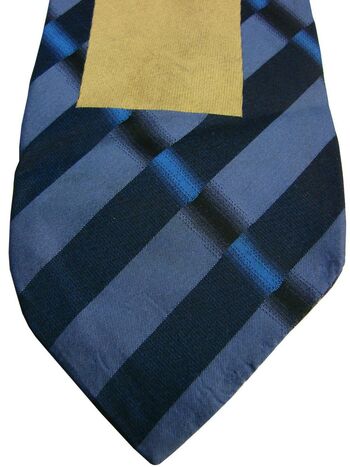 VALENTINO V ZONES Mens Tie Blue Stripes Gold Squares