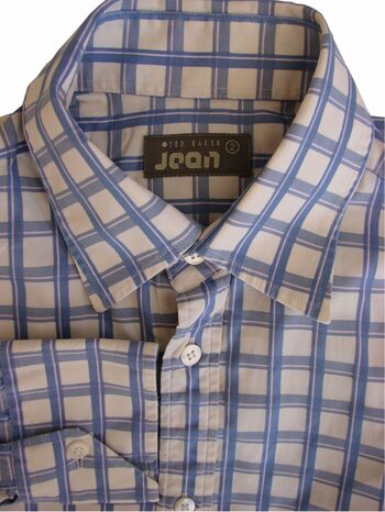 TED BAKER JEAN Shirt Mens 14.5 S White – Blue & Lilac Check
