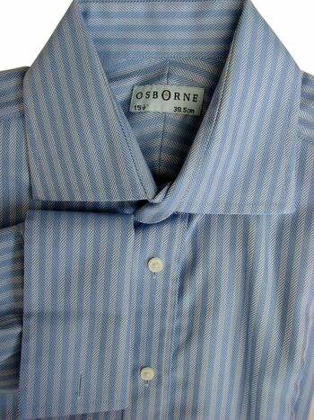 OSBORNE Shirt Mens 15.5 M Blue – HERRINGBONE Stripes