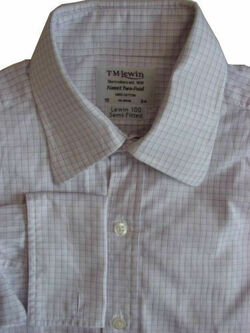 TM LEWIN 100 Shirt Mens 15 S White – Lilac Check SEMI FITTED