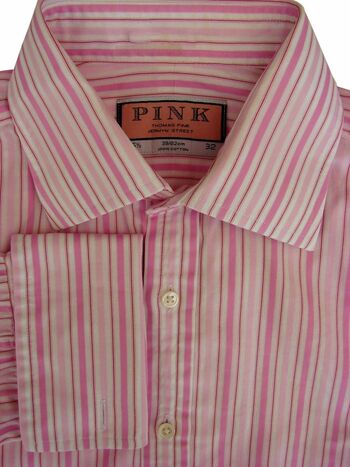 THOMAS PINK Shirt Mens 15 S White – Pink Stripes