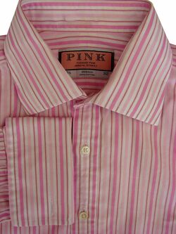 THOMAS PINK Shirt Mens 15 S White – Pink Stripes