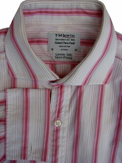 TM LEWIN 100 Shirt Mens 15.5 M White – Pink Stripes SEMI FITTED