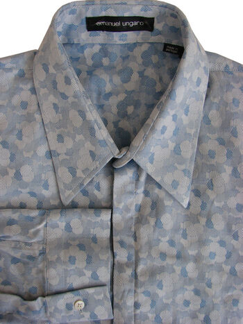 EMANUEL UNGARO Shirt Mens 15 S Blue Bubbles CONCEALED BUTTONS