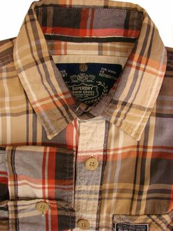 SUPERDRY Shirt Mens 15 S Brown - Check