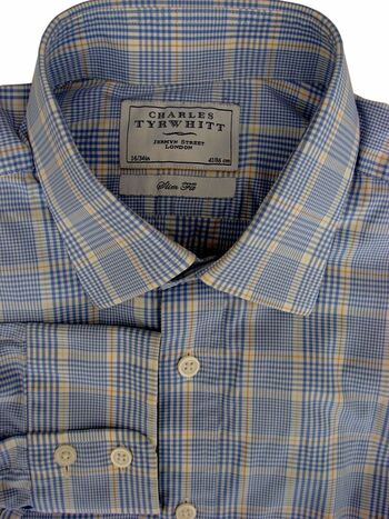 CHARLES TYRWHITT Shirt Mens 16 M Blue – Blue & Yellow Check SLIM FIT