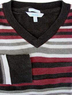 FAT FACE Jumper Mens M Burgundy Brown & Grey Stripes - TEXTURED