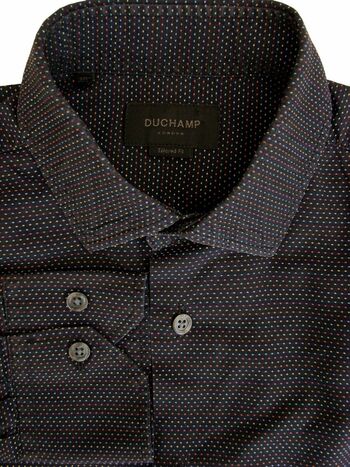 DUCHAMP LONDON Shirt Mens 15 S Black – Multi-Coloured Polka Dots TAILORED FIT