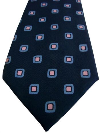 HAWES & CURTIS Mens Tie Dark Blue – Blue & Pink Squares