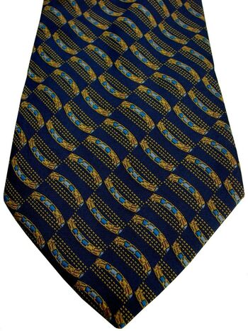 TM LEWIN Mens Tie Gold Band – Blue Squares