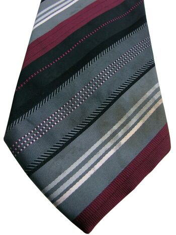 BAUMLER Mens Tie Black Grey & Pink Stripes