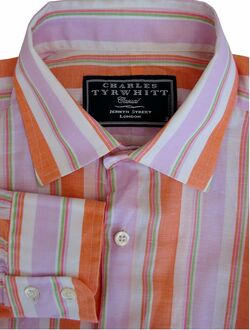 CHARLES TYRWHITT CASUAL Shirt Mens 15 S Orange - MC Stripes LIGHTWEIGHT