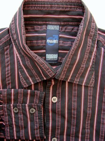 POGGIANTI Shirt Mens 16.5 L Black – TEXTURED Stripes