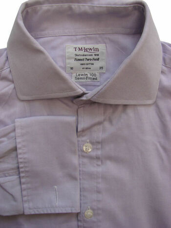 TM LEWIN 100 Shirt Mens 16 M Lilac SEMI FITTED