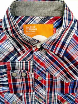 SOULCAL Shirt Mens 15 S Red White & Blue Check POPPERS