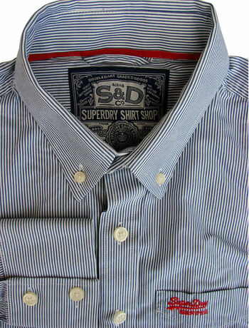 SUPERDRY Shirt Mens 16 M Blue & White Stripes