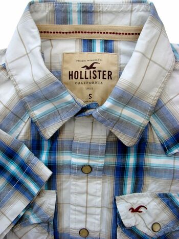 HOLLISTER Shirt Mens 16 S White - Multi-Coloured Check SHORT SLEEVE