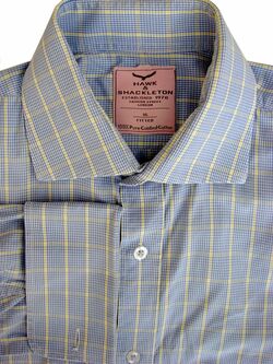 HAWK & SHACKLETON Shirt Mens 15 S Blue - Yellow Check FITTED