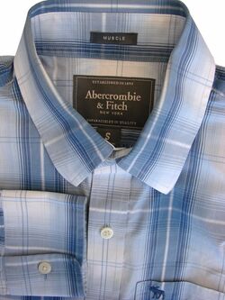 ABERCROMBIE & FITCH Shirt Mens 15.5 S Blue - Check MUSCLE