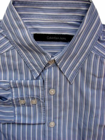CALVIN KLEIN Shirt Mens 15 S Blue – Black & White Stripes
