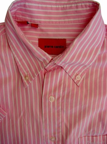 PIERRE CARDIN Shirt Mens 16 M Pink & White Stripes SHORT SLEEVE