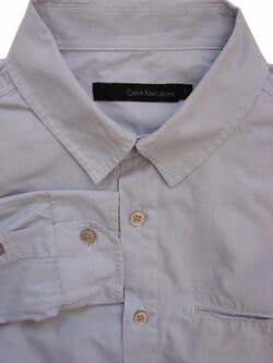 CALVIN KLEIN Shirt Mens 15 S Light Blue Narrow Stripes