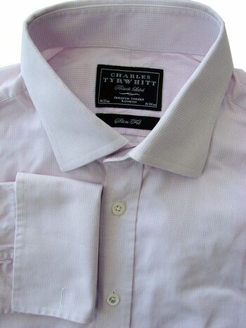 CHARLES TYRWHITT BLACK LABEL Shirt Mens 16 M Pink - Mini Squares SLIM FIT