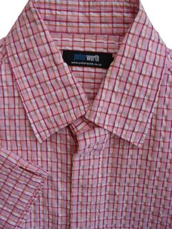 PETER WERTH Shirt Mens 15 S Pink – TEXTURED Multi-Coloured Check SHORT SLEEVE