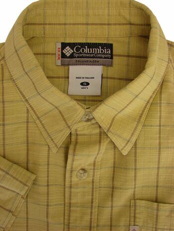 COLUMBIA Shirt Mens 16 S Light Yellow - Check SHORT SLEEVE