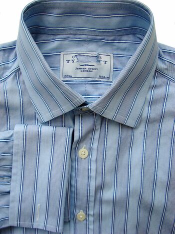 CHARLES TYRWHITT Shirt Mens 15 S Blue – Blue & White Stripes