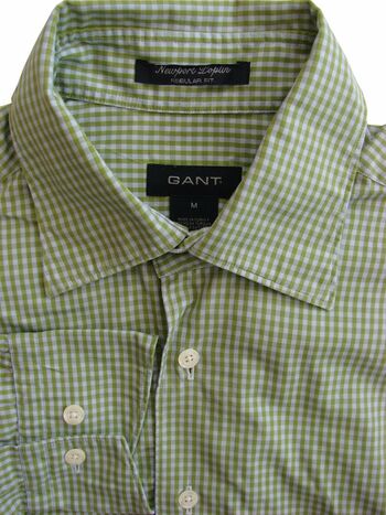 GANT Mens Shirt 15.5 M Green & White Check NEWPORT POPLIN REGULAR FIT